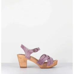 Sandales-Sabots A Talon Leger Cuir Imprime Serpent Irise Mauve - 236 Reptil Mauve