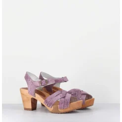Sandales-Sabots A Talon Leger Cuir Imprime Serpent Irise Mauve - 236 Reptil Mauve