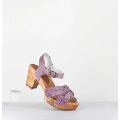 Sandales-Sabots A Talon Leger Cuir Imprime Serpent Irise Mauve - 236 Reptil Mauve