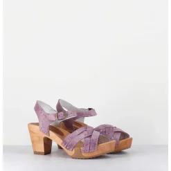 Sandales-Sabots A Talon Leger Cuir Imprime Serpent Irise Mauve - 236 Reptil Mauve
