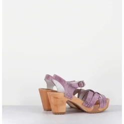 Sandales-Sabots A Talon Leger Cuir Imprime Serpent Irise Mauve - 236 Reptil Mauve