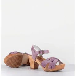 Sandales-Sabots A Talon Leger Cuir Imprime Serpent Irise Mauve - 236 Reptil Mauve