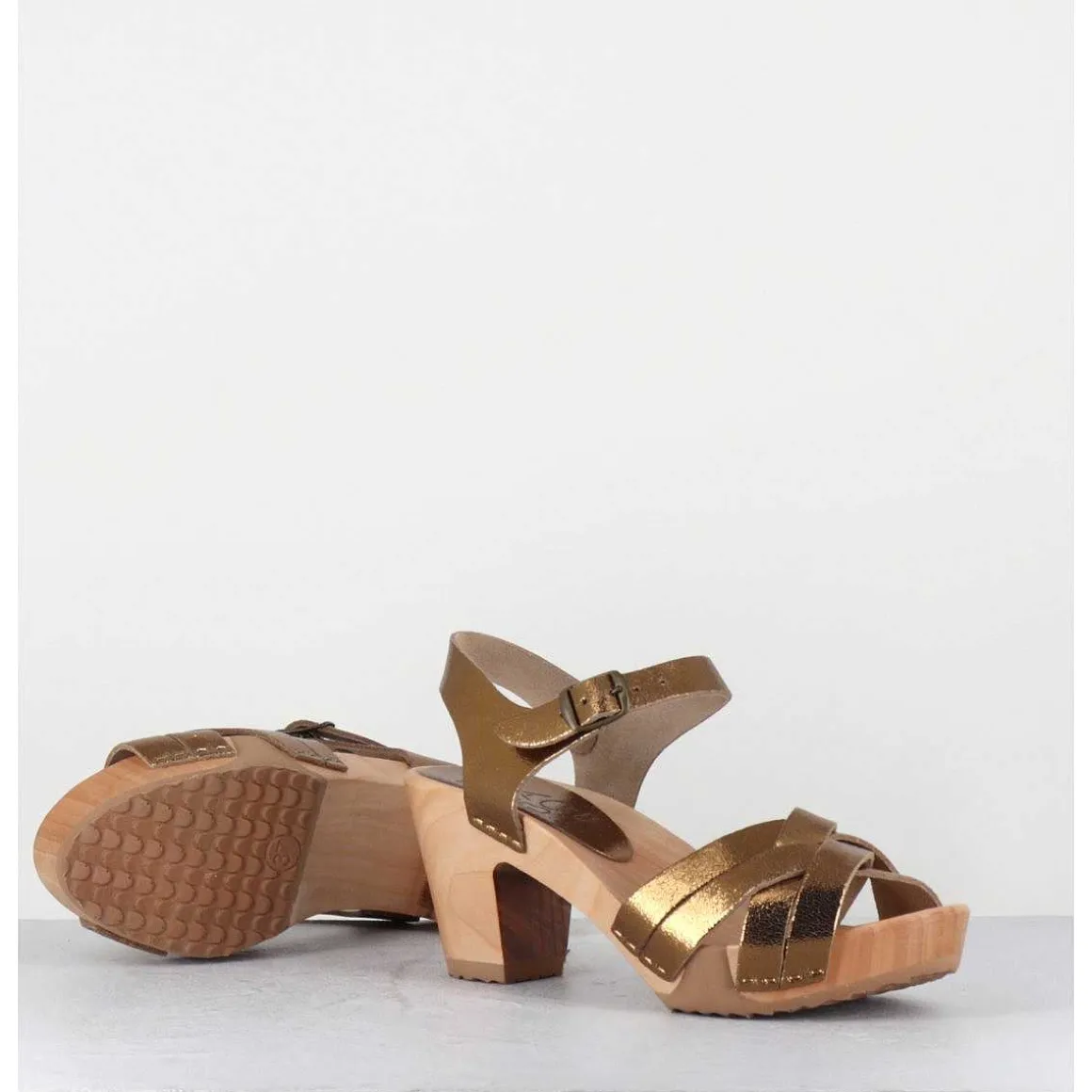Sandales-Sabots A Talon Leger Metallise Or Bronze - 236-109 Old Metal