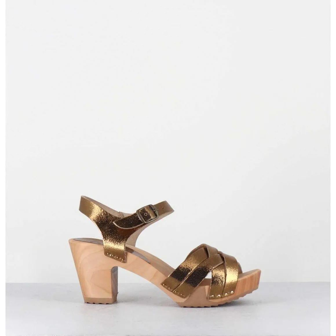 Sandales-Sabots A Talon Leger Metallise Or Bronze - 236-109 Old Metal