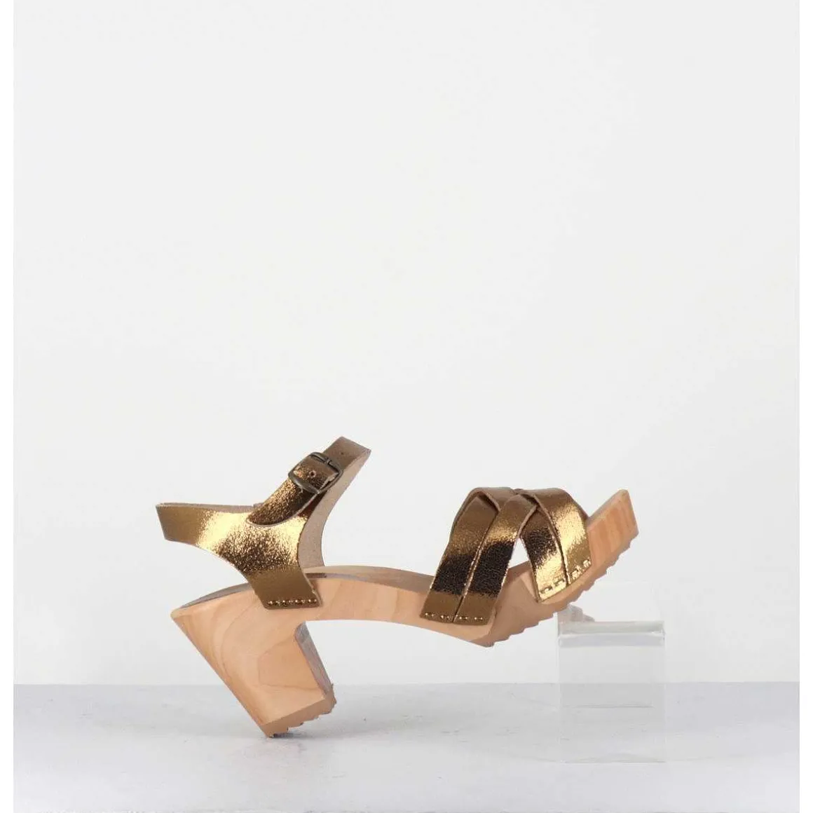 Sandales-Sabots A Talon Leger Metallise Or Bronze - 236-109 Old Metal