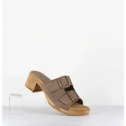 Sandales-Sabots Flexible Boucles Daim Taupe Petit Talon - 487-059 Daim Taupe