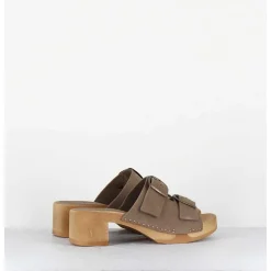 Sandales-Sabots Flexible Boucles Daim Taupe Petit Talon - 487-059 Daim Taupe
