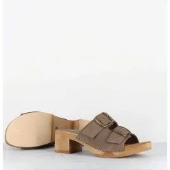 Sandales-Sabots Flexible Boucles Daim Taupe Petit Talon - 487-059 Daim Taupe
