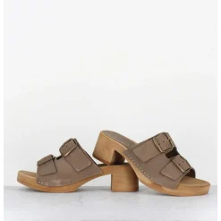 Sandales-Sabots Flexible Boucles Daim Taupe Petit Talon - 487-059 Daim Taupe