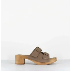 Sandales-Sabots Flexible Boucles Daim Taupe Petit Talon - 487-059 Daim Taupe