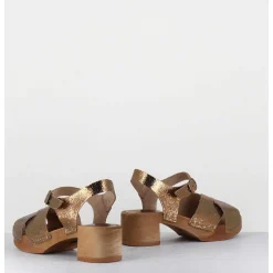 Sandales-Sabots Flexible Cuir Bronze Petit Talon - 457-288 Old Metal
