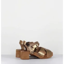 Sandales-Sabots Flexible Cuir Bronze Petit Talon - 457-288 Old Metal