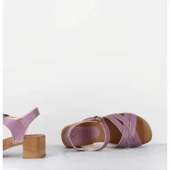 Sandales-Sabots Flexible Cuir Mauve Petit Talon - 236-059 Vegetal Violine