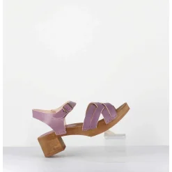 Sandales-Sabots Flexible Cuir Mauve Petit Talon - 236-059 Vegetal Violine