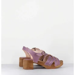Sandales-Sabots Flexible Cuir Mauve Petit Talon - 236-059 Vegetal Violine