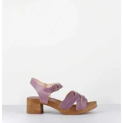 Sandales-Sabots Flexible Cuir Mauve Petit Talon - 236-059 Vegetal Violine