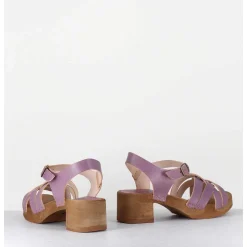 Sandales-Sabots Flexible Cuir Mauve Petit Talon - 236-059 Vegetal Violine