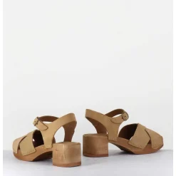 Sandales-Sabots Flexible Daim Camel Petit Talon - 457-288 Daim Tan