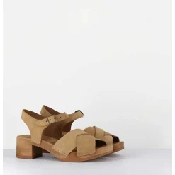 Sandales-Sabots Flexible Daim Camel Petit Talon - 457-288 Daim Tan