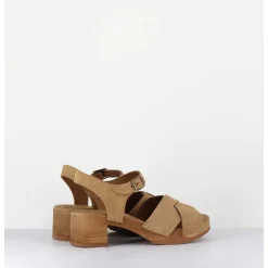Sandales-Sabots Flexible Daim Camel Petit Talon - 457-288 Daim Tan