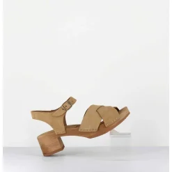 Sandales-Sabots Flexible Daim Camel Petit Talon - 457-288 Daim Tan