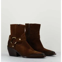 Santiags Boucle Western Bout Carre Daim Marron - E2646 Velour Nucciola