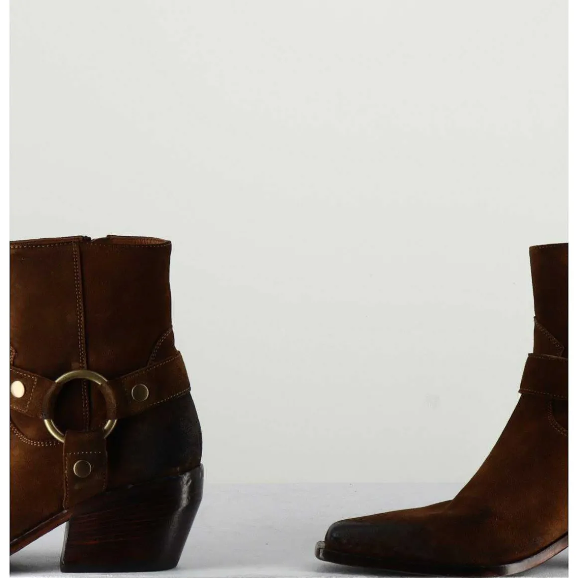 Santiags Boucle Western Bout Carre Daim Marron - E2646 Velour Nucciola