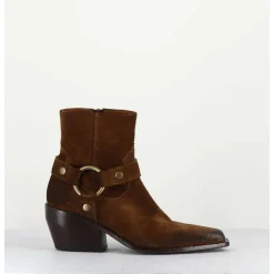 Santiags Boucle Western Bout Carre Daim Marron - E2646 Velour Nucciola