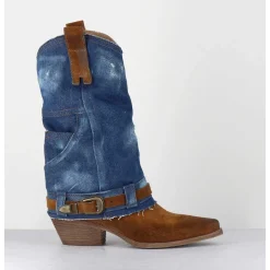 Santiags Daim Camel & Guetre Jean - Sada Jeans Suede
