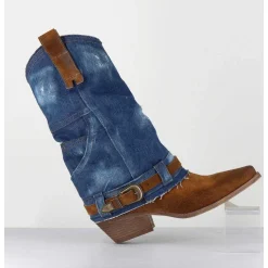 Santiags Daim Camel & Guetre Jean - Sada Jeans Suede