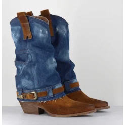 Santiags Daim Camel & Guetre Jean - Sada Jeans Suede