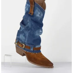 Santiags Daim Camel & Guetre Jean - Sada Jeans Suede