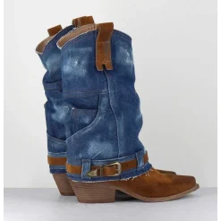 Santiags Daim Camel & Guetre Jean - Sada Jeans Suede