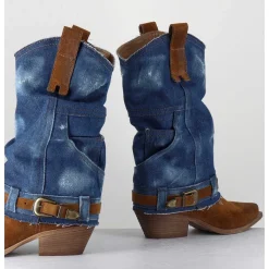 Santiags Daim Camel & Guetre Jean - Sada Jeans Suede