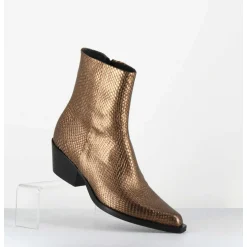 Santiags En Cuir Effet Serpent Dore - Sebero Piton Old Gold