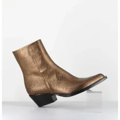 Santiags En Cuir Effet Serpent Dore - Sebero Piton Old Gold