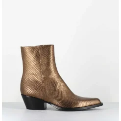 Santiags En Cuir Effet Serpent Dore - Sebero Piton Old Gold