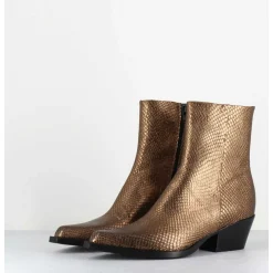 Santiags En Cuir Effet Serpent Dore - Sebero Piton Old Gold