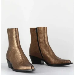 Santiags En Cuir Effet Serpent Dore - Sebero Piton Old Gold