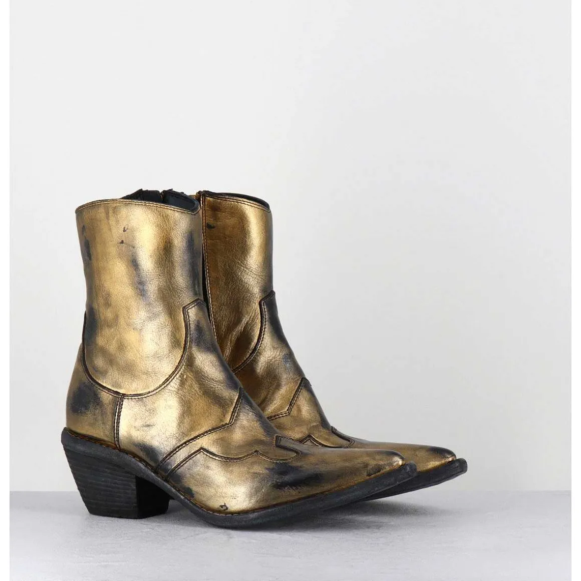 Santiags En Cuir Metallise Dore - 3857 Super Oro