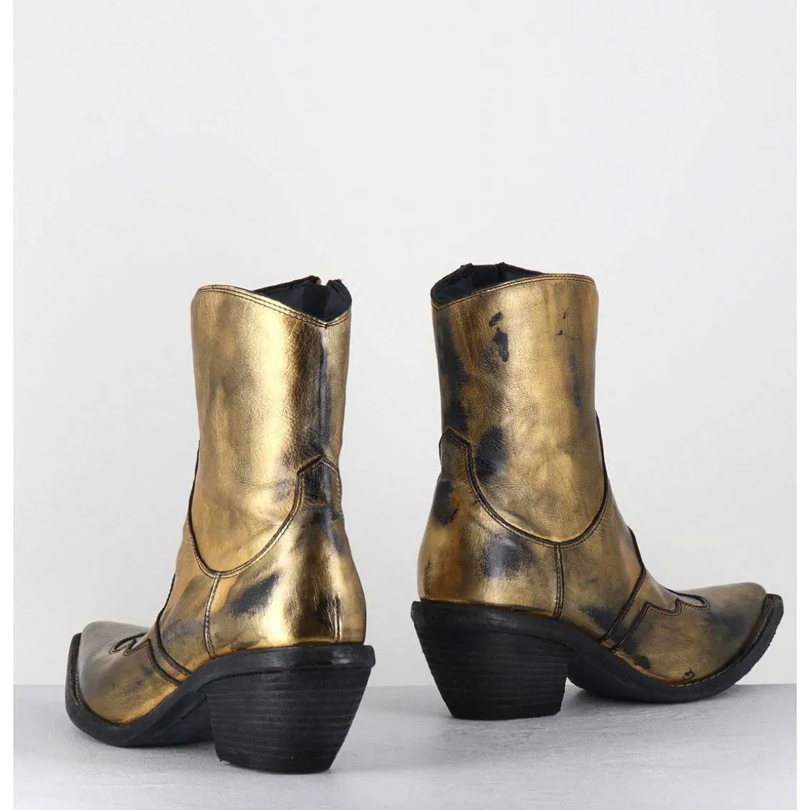Santiags En Cuir Metallise Dore - 3857 Super Oro