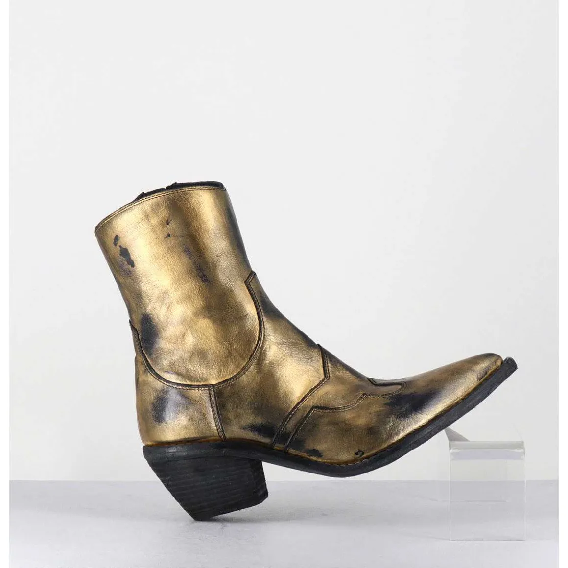 Santiags En Cuir Metallise Dore - 3857 Super Oro