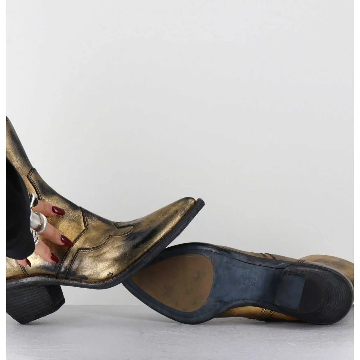 Santiags En Cuir Metallise Dore - 3857 Super Oro