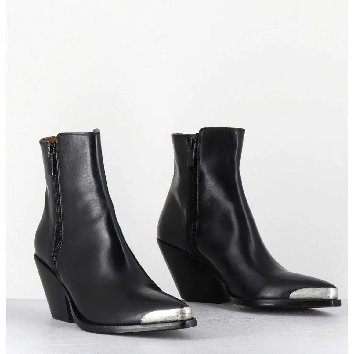 Santiags En Cuir Noir Bout Metallique - 4910 Diver Nero