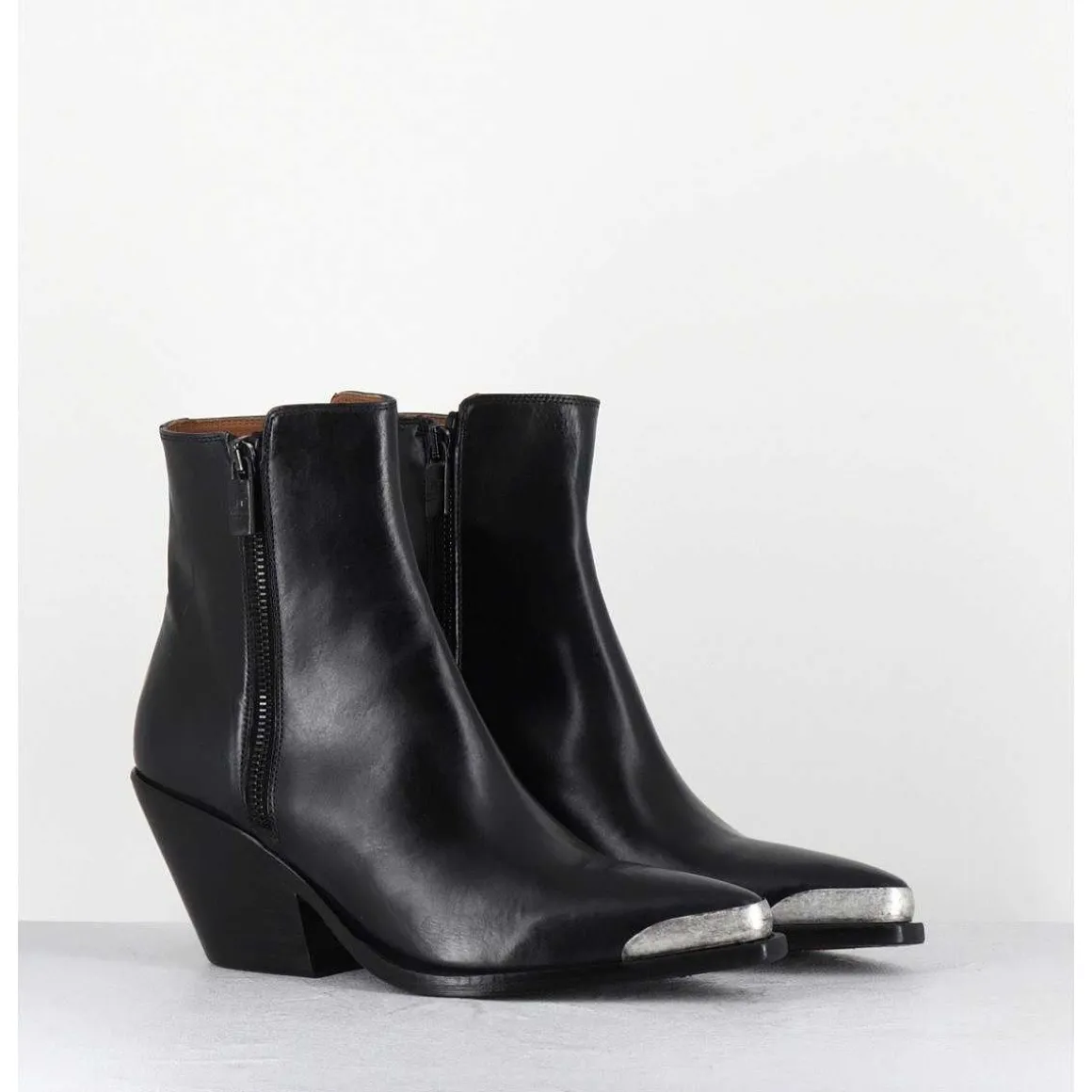 Santiags En Cuir Noir Bout Metallique - 4910 Diver Nero