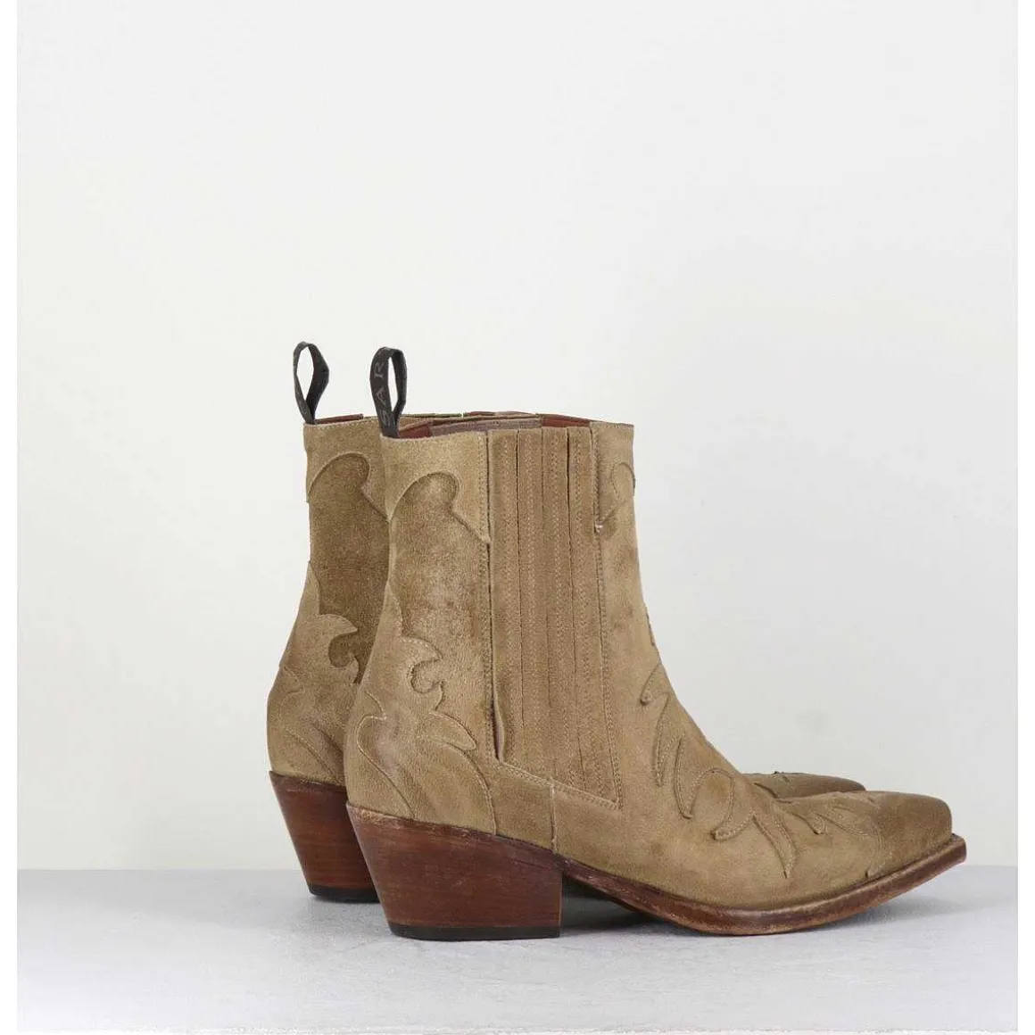 Santiags Flammes En Daim Taupe - Sr3651 Fango