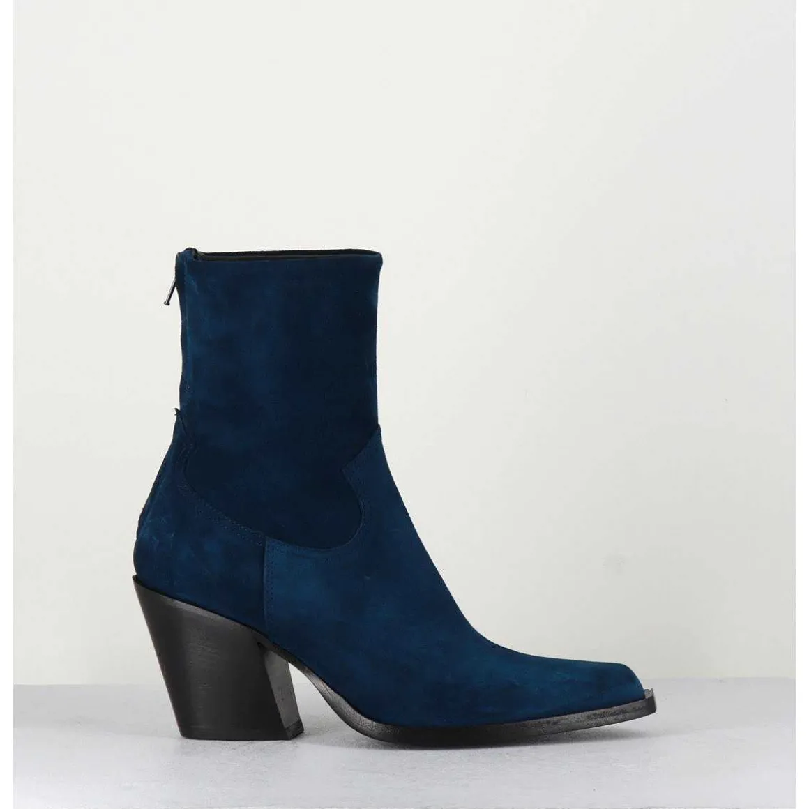 Santiags Talon Haut En Daim Bleu - Desi Chelin Blu