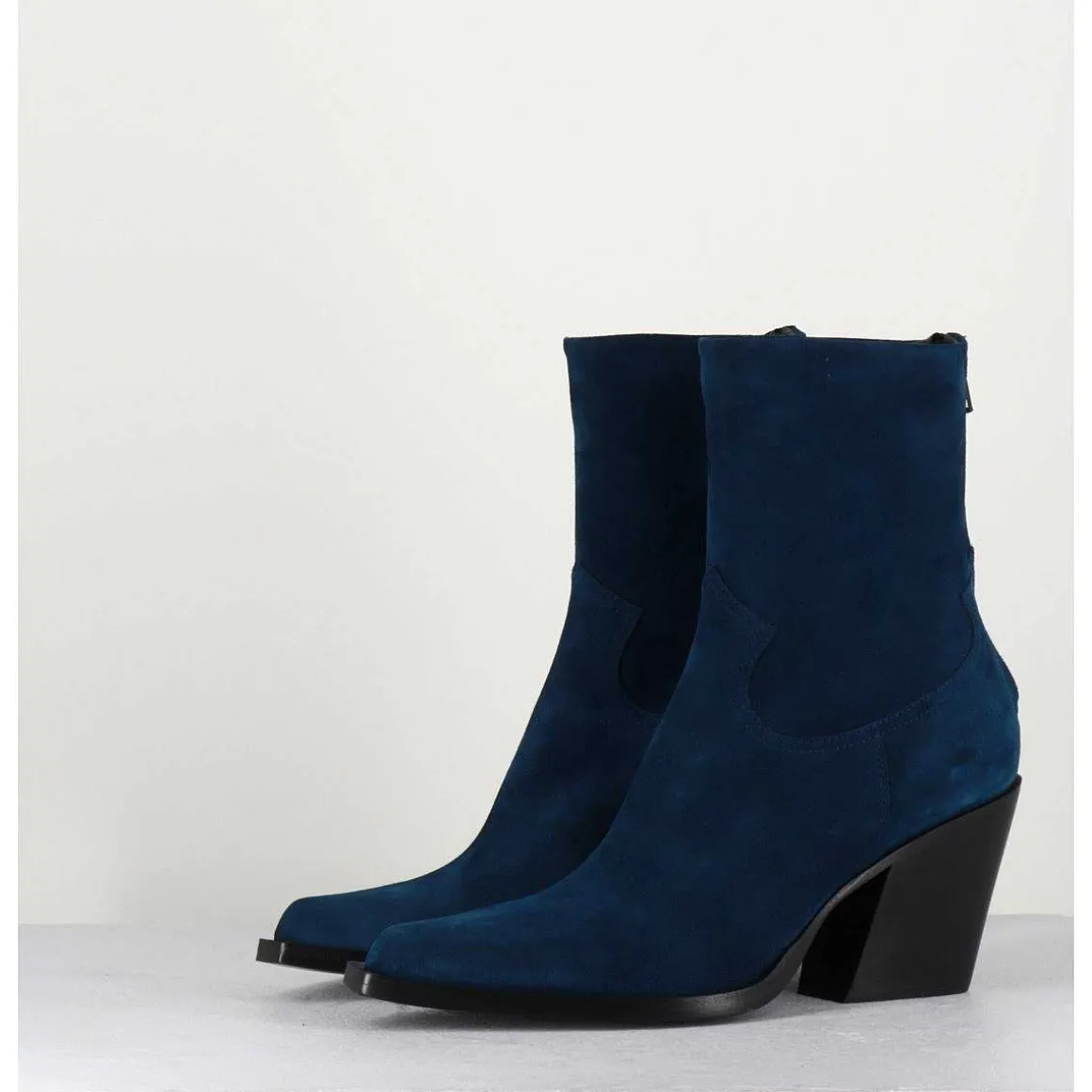 Santiags Talon Haut En Daim Bleu - Desi Chelin Blu