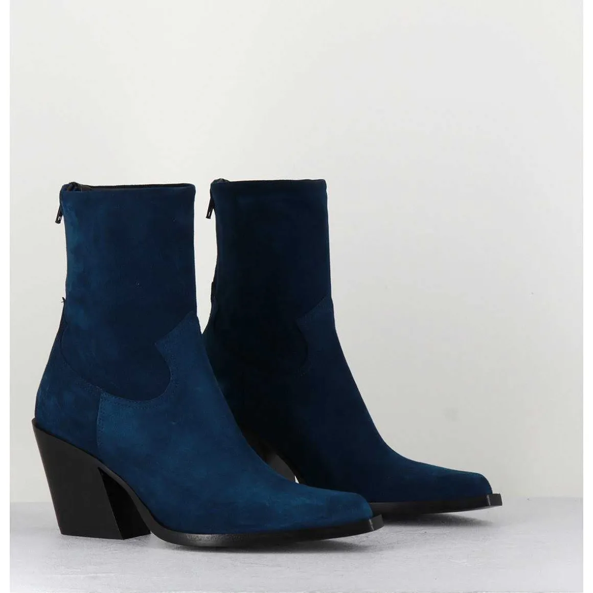 Santiags Talon Haut En Daim Bleu - Desi Chelin Blu