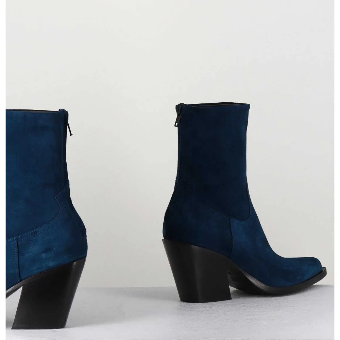 Santiags Talon Haut En Daim Bleu - Desi Chelin Blu